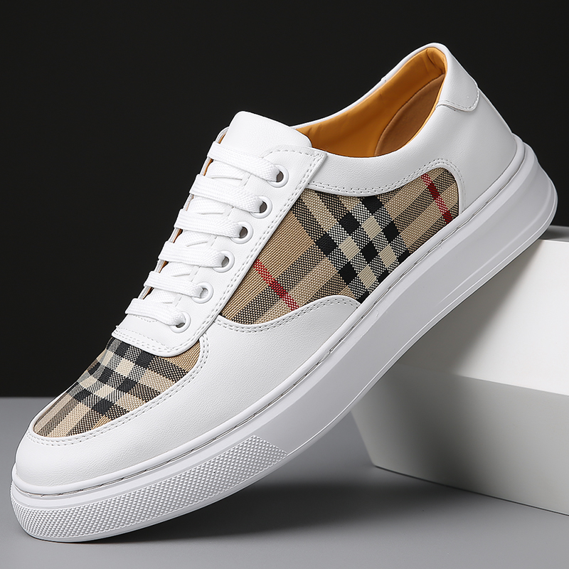 Men Shoes Dior - Men Plaid Patchwork Skateboard Shoes Autumn