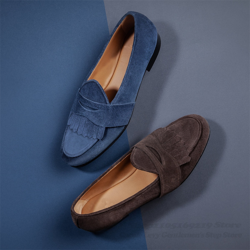 Men'S Shoes Navy Blue - Navy Blue Suede Loafers Men Round