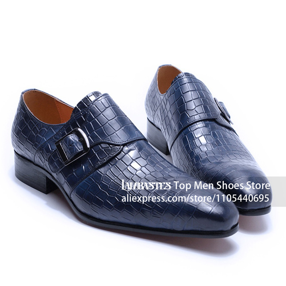 Crocodile Alligator Embossed L - Men'S Shoes Navy Blue ulasan dan harga