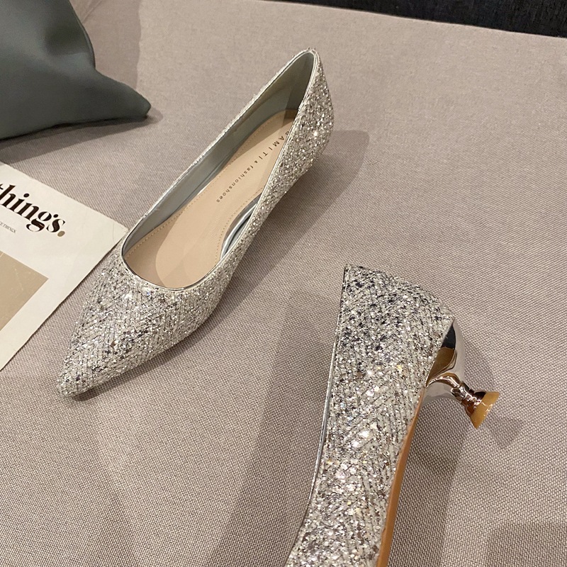 Gold High Heels Women Fashion  - Dress Shoe Pointed ulasan dan harga