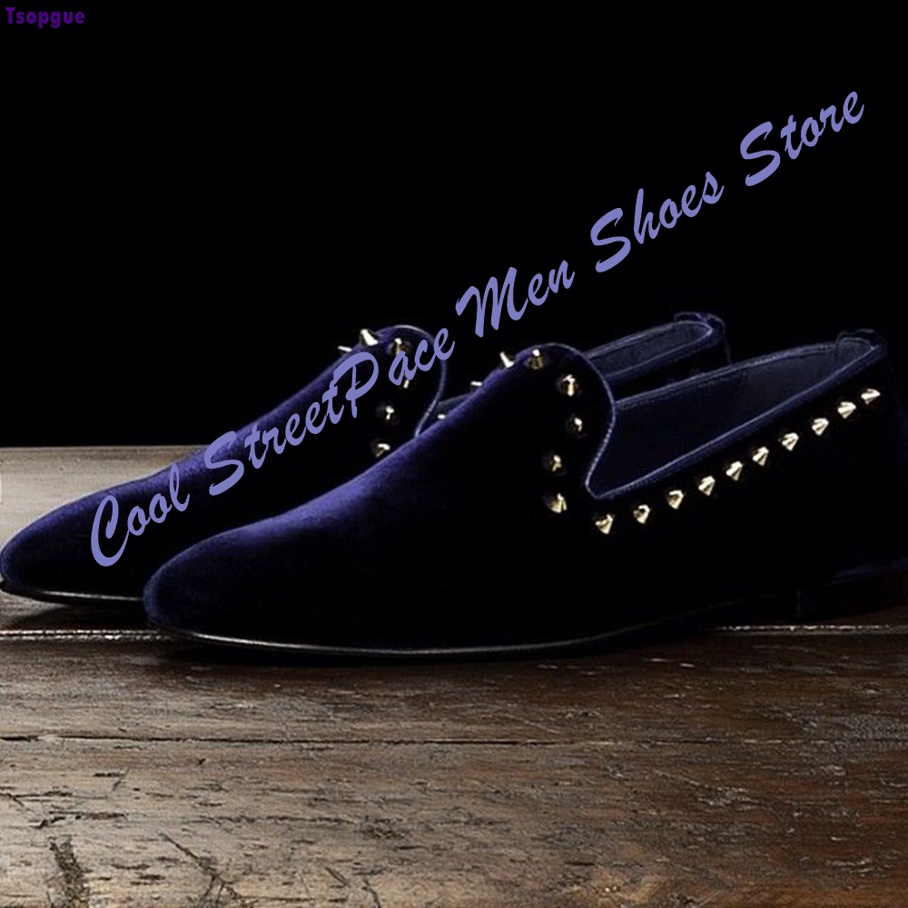 Men Navy Blue Velvet Studded L - Men'S Shoes Navy Blue ulasan dan harga