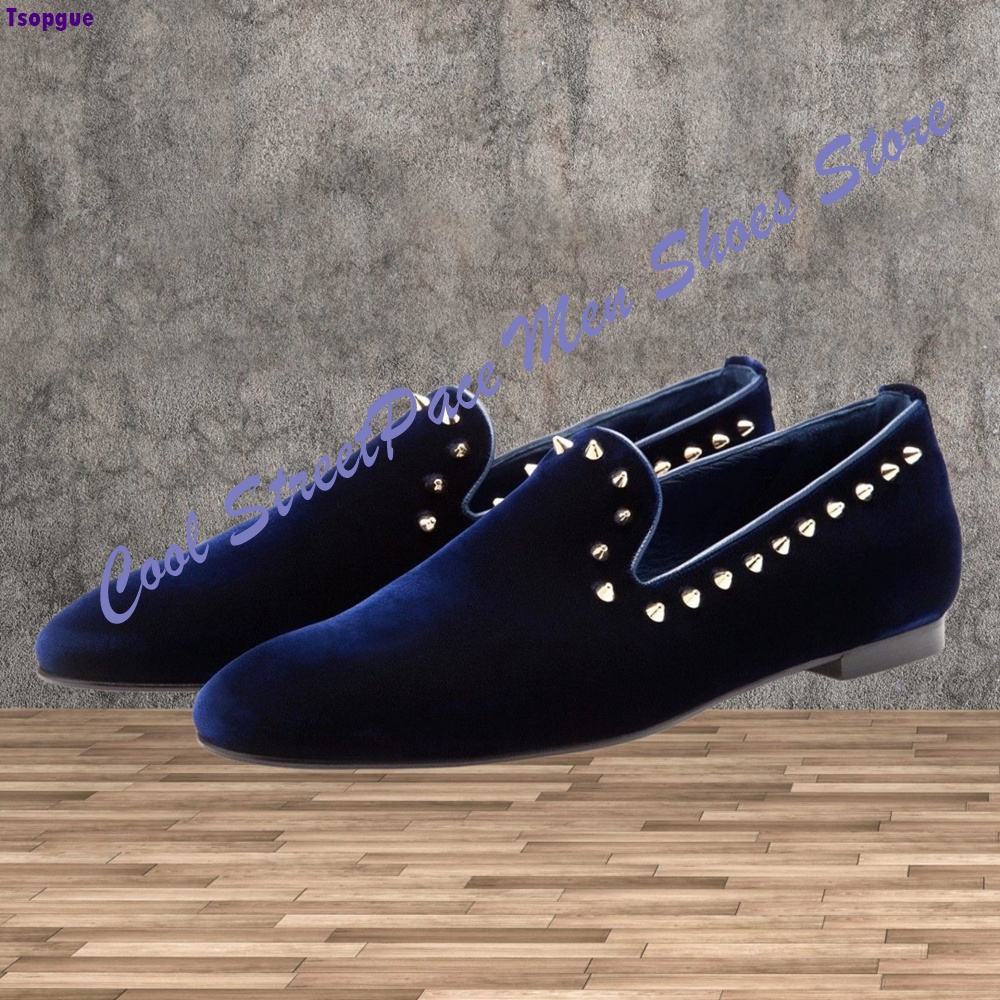 Men Navy Blue Velvet Studded L - Men'S Shoes Navy Blue ulasan dan harga
