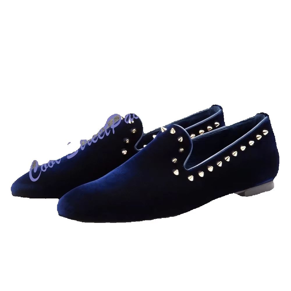 Men Navy Blue Velvet Studded L - Men'S Shoes Navy Blue ulasan dan harga