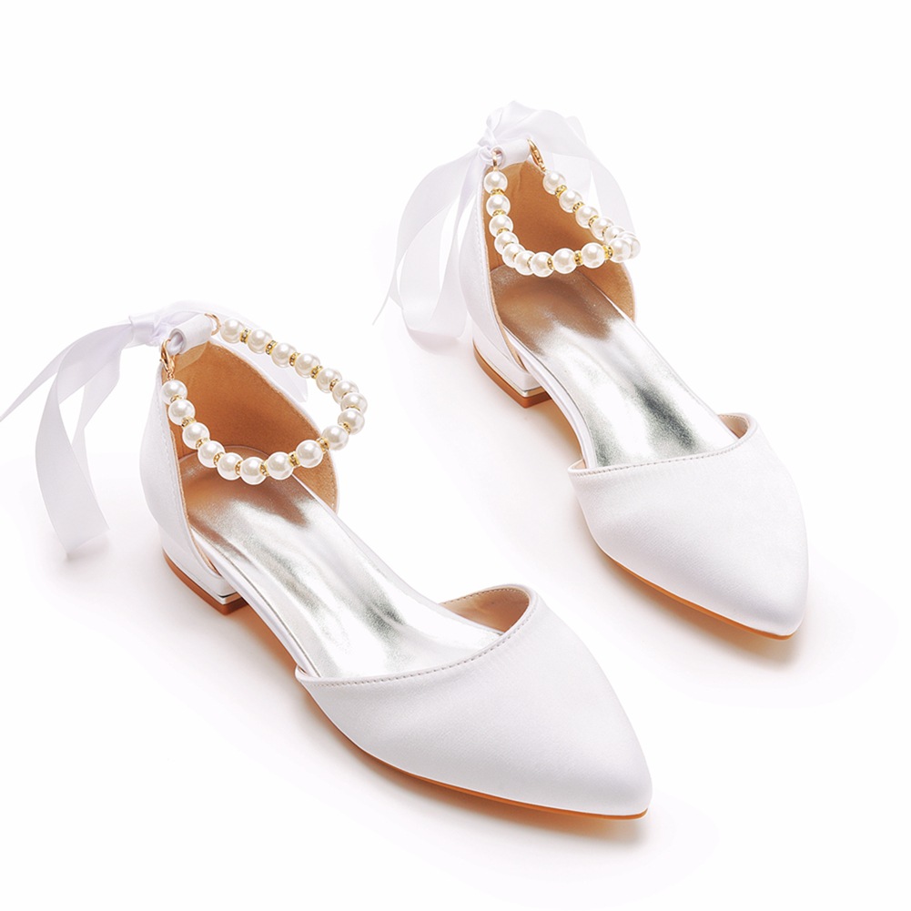 Wedding Shoes Bride Flat Heel  - Dress Shoe Pointed ulasan dan harga
