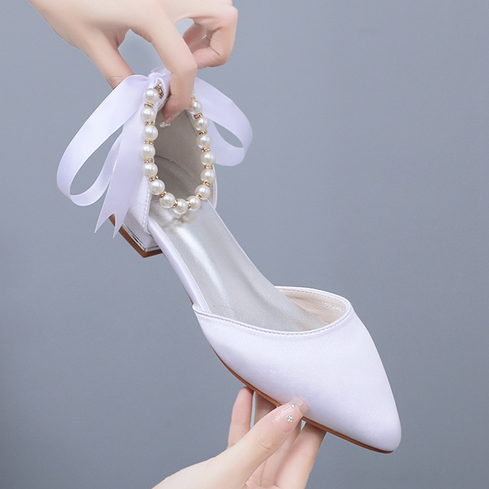 Wedding Shoes Bride Flat Heel  - Dress Shoe Pointed ulasan dan harga