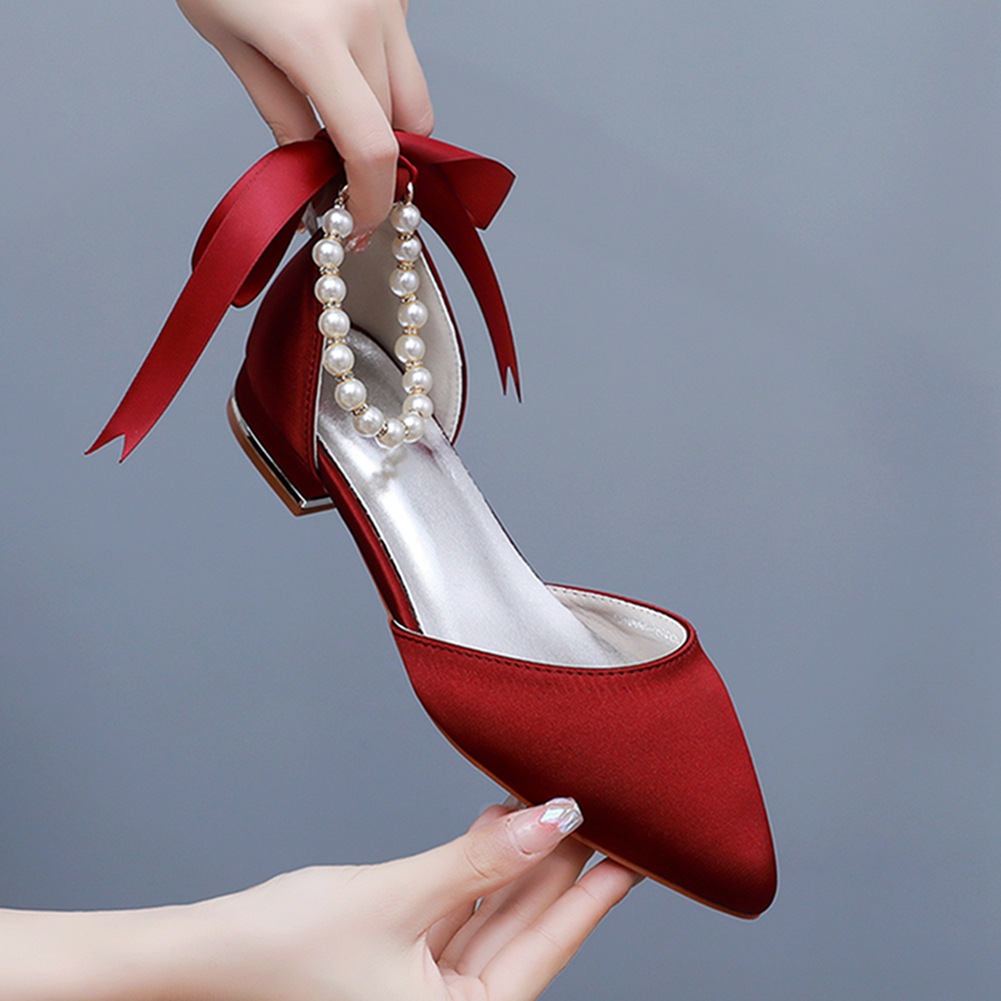 Wedding Shoes Bride Flat Heel  - Dress Shoe Pointed ulasan dan harga